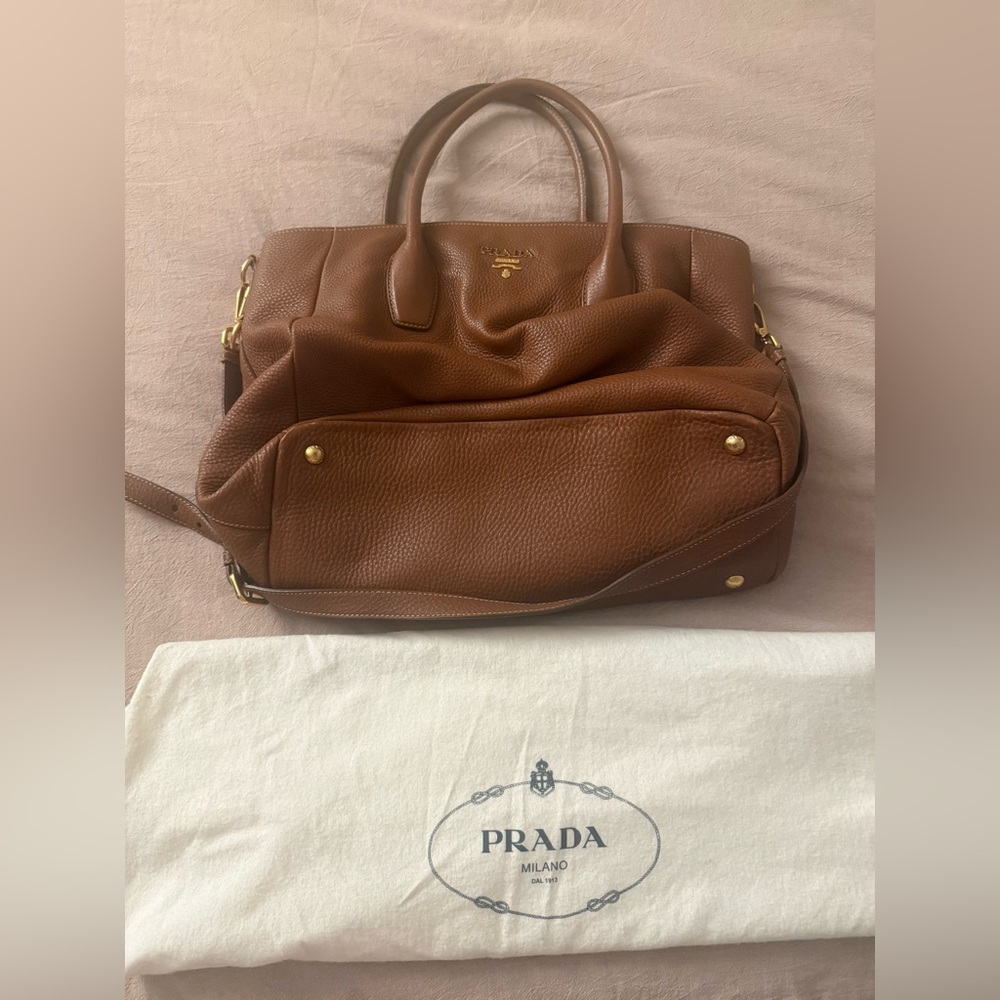 Prada Vitello Daino Tote Caramel Brown Leather Bag + Dust Bag